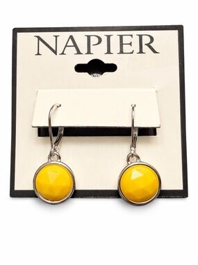 Napier Bright Yellow Faceted Drop Earrings in Silver-Tone